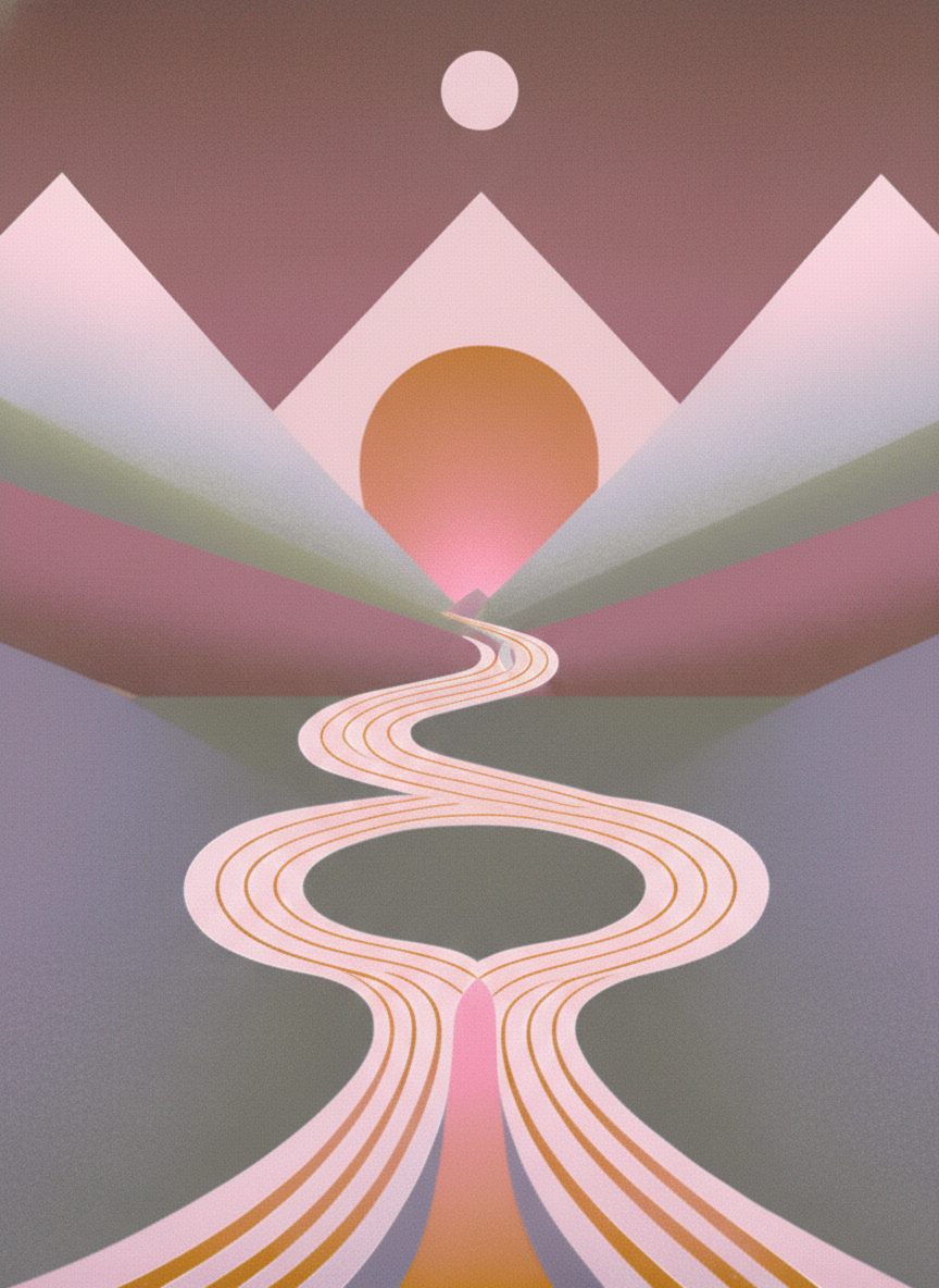 Lusem Paths - Artistic representation of mountains and a winding path